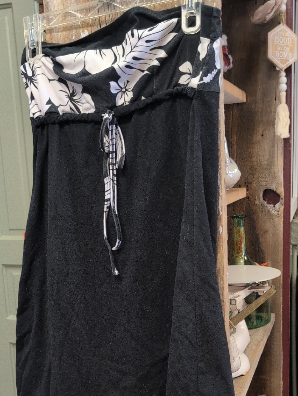 Women's Black Floral-Trim Swim Coverup Sundress